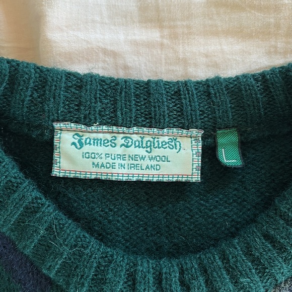 James Dalgliesh Mens Sweater Large Gray Green Red Shetland Wool Argyle Ireland - Picture 4 of 6